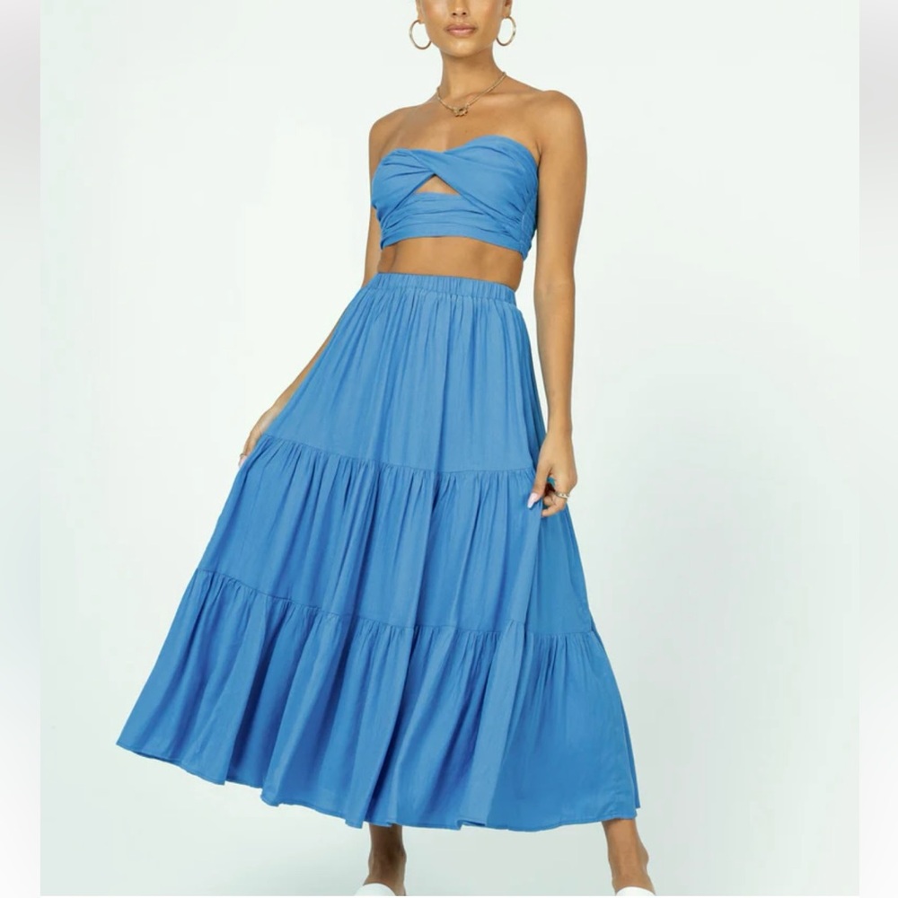 Princess Polly Allie Strapless Crop Top & Maxi Skirt Set Blue